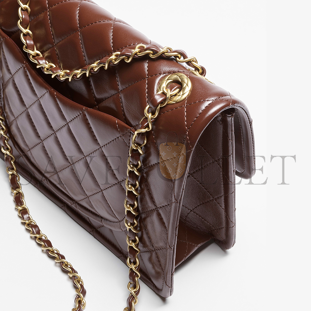 CHANEL SHINY CRUMPLED CALFSKIN & GOLD-TONE METAL LARGE FLAP BAG AS5145 (28*20*7cm)